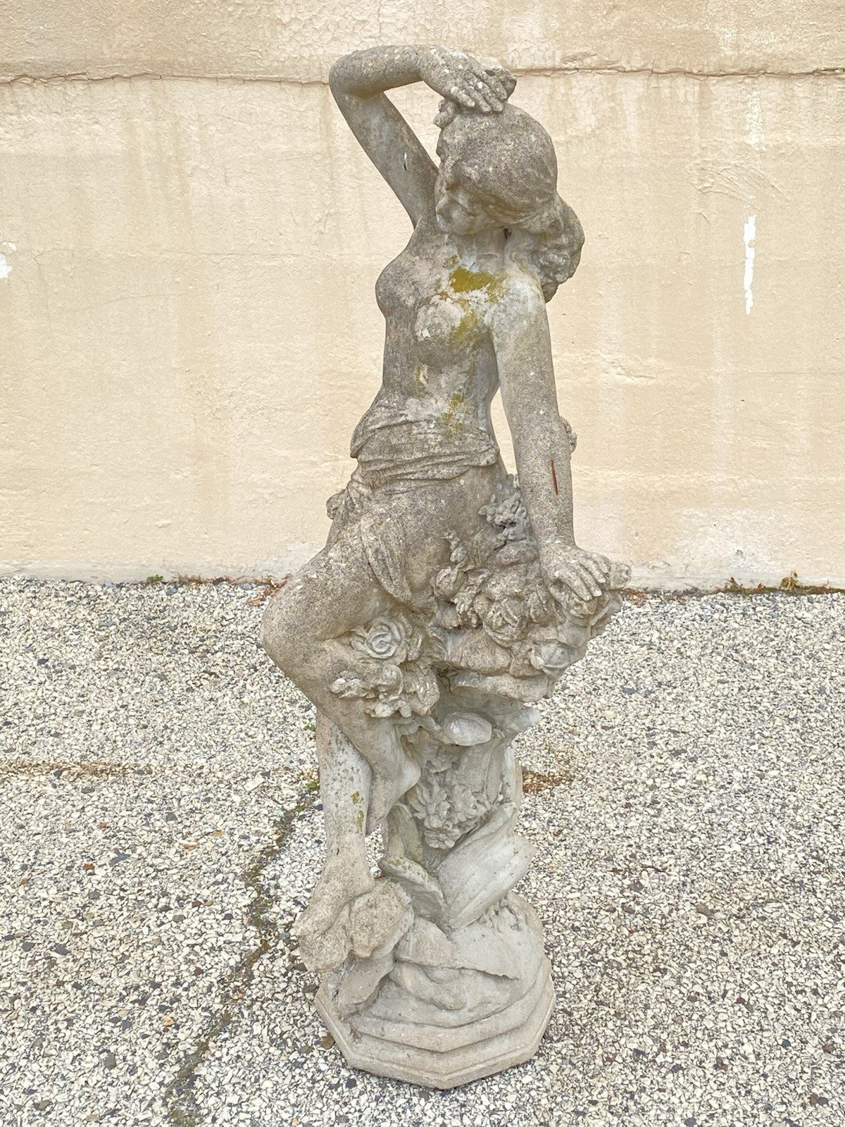 Vintage French Hollywood Regency 46" Cement Garden Nude Goddess Sculpture Statue