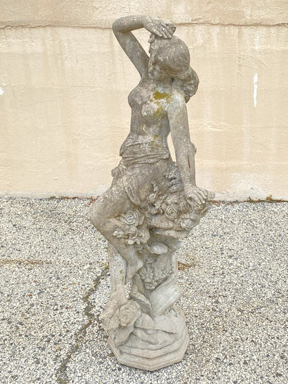 Vintage French Hollywood Regency 46" Cement Garden Nude Goddess Sculpture Statue