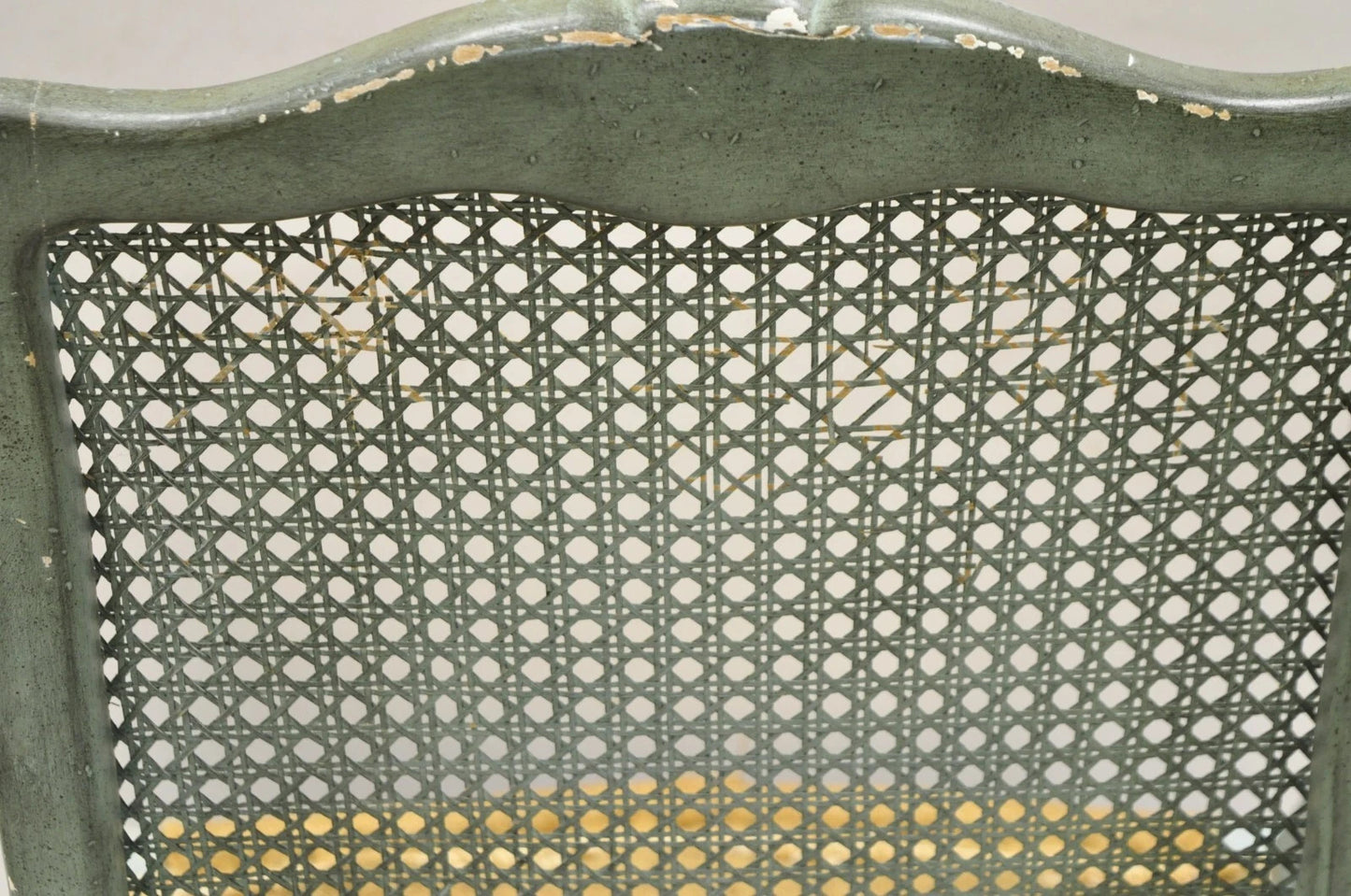 Antique French Louis XV Style Blue Painted Cane Back Fauteuil Arm Chairs - Pair