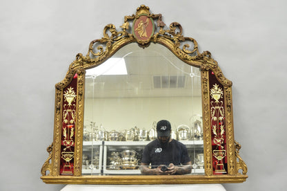 Antique French Neoclassical Baroque Gold Gilt Gesso Red Glass Frame Wall Mirror