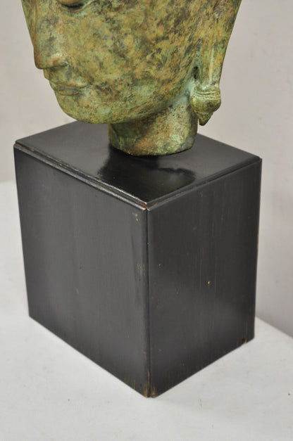 Vintage Thanh Le Vietnam Verdigris Bronze Siamese Buddha Bust Head Table Lamp