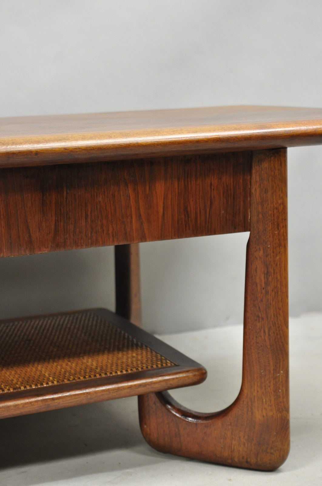 Vintage Mid Century Danish Modern Sculptural Walnut 1 Drawer Long Coffee Table