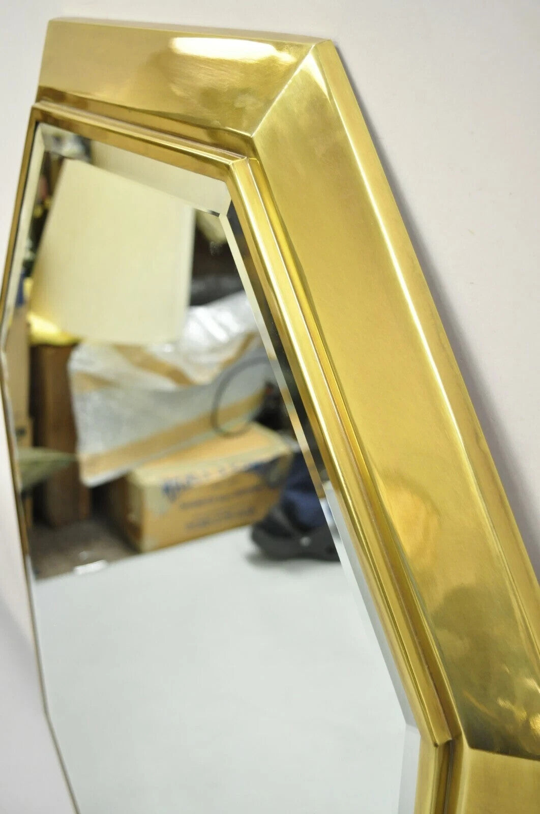 Vintage Mastercraft Bernhard Rohne Brass Octagonal Frame Modernist Wall Mirror