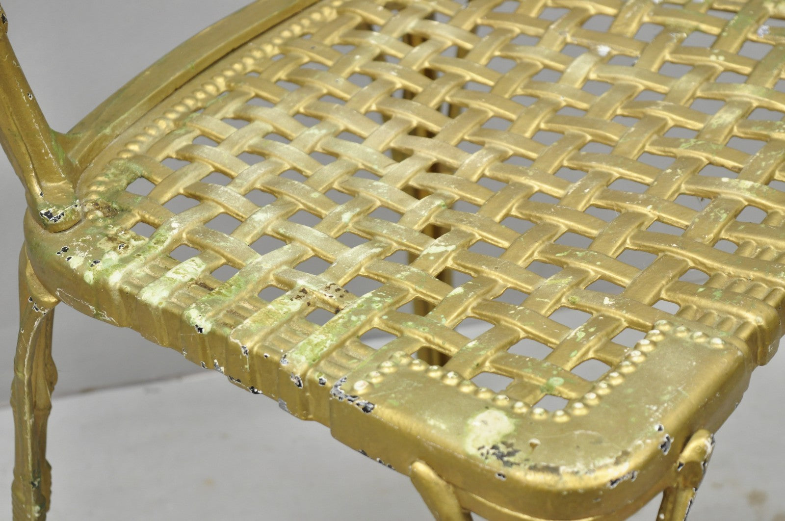 Vintage Hollywood Regency Faux Bamboo Basketweave Lattice Aluminum Side Chair