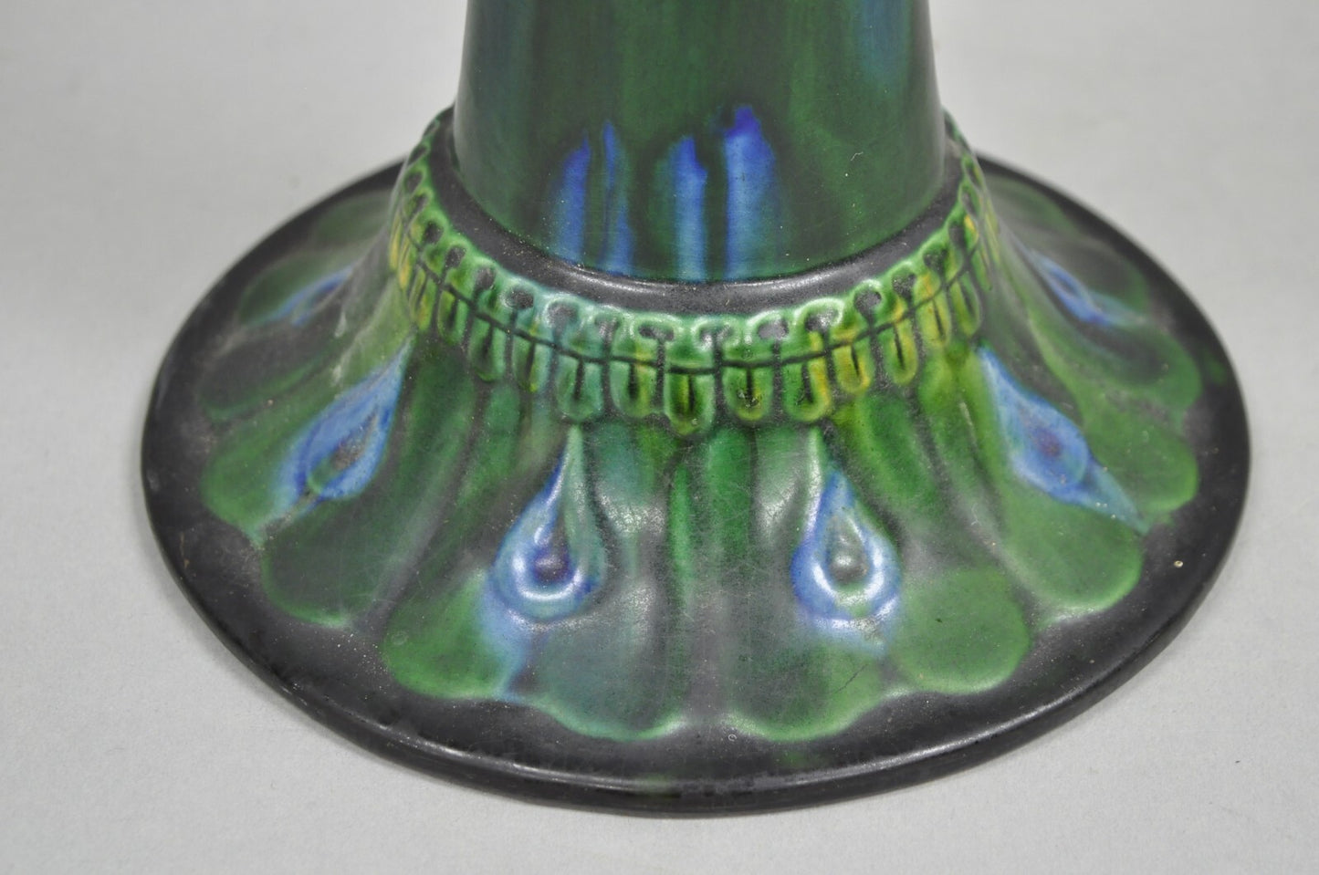 Vintage Art Nouveau Majolica Style Glazed Ceramic Pottery Peacock Bird Vase