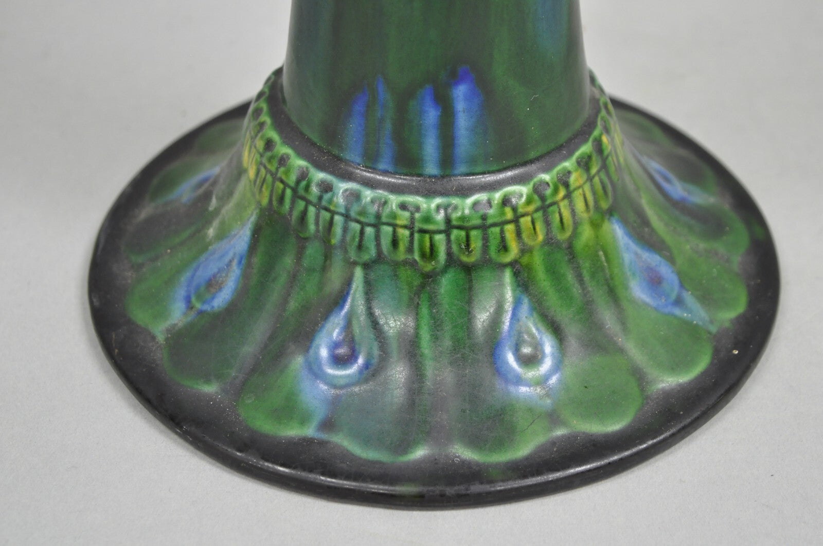 Vintage Art Nouveau Majolica Style Glazed Ceramic Pottery Peacock Bird Vase