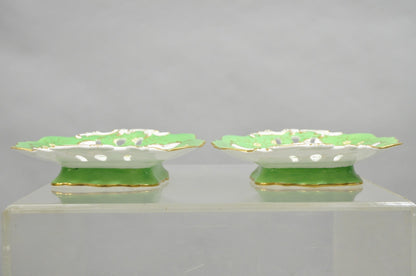Antique Samuel Alcock Bone China Porcelain Dessert Plate Green w/ Flowers - Pair