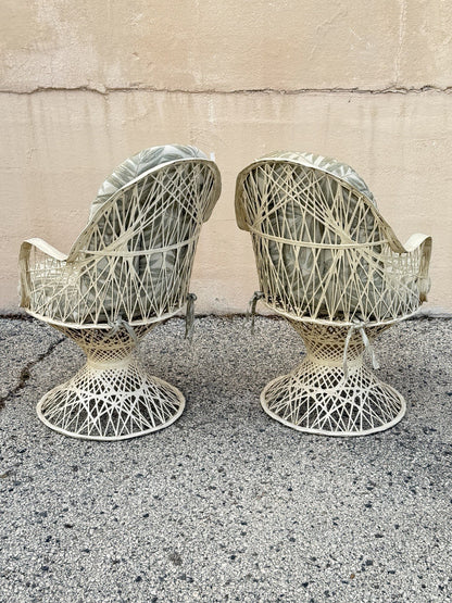 Vintage Russell Woodard Mid Century Spun Fiberglass Pedestal Base Arm Chair Pair