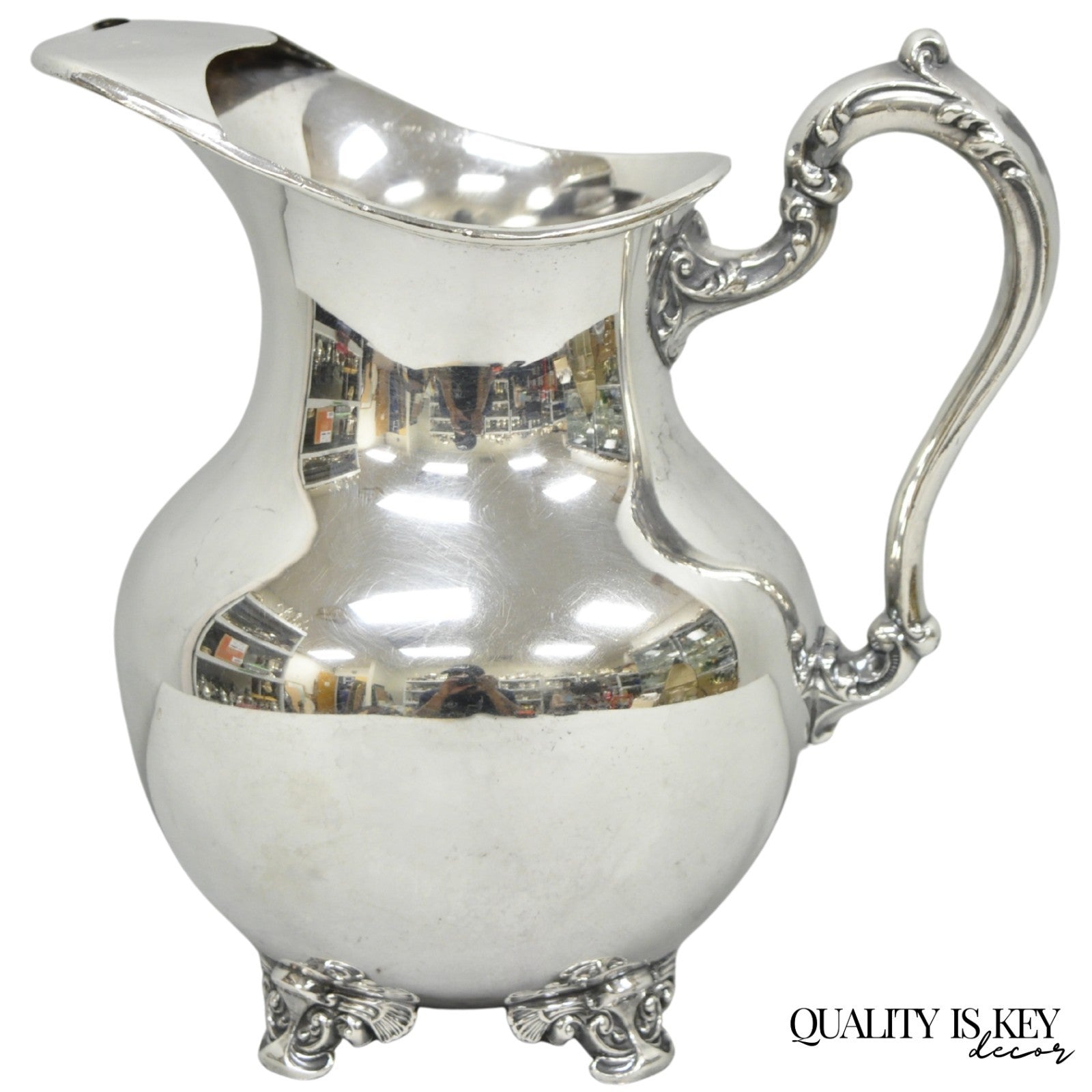 Vintage Poole Victorian Silver Plated Bulbous Footed Water Pitcher w/ Ice Lip