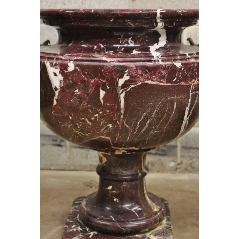 Large French Neoclassical Rouge Marble Bronze Rams Head Urn Planters - a Pair