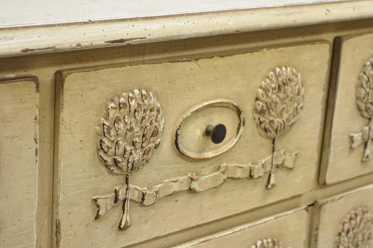Vintage French Country Provincial Cream Distress Painted Dresser by Roundtree