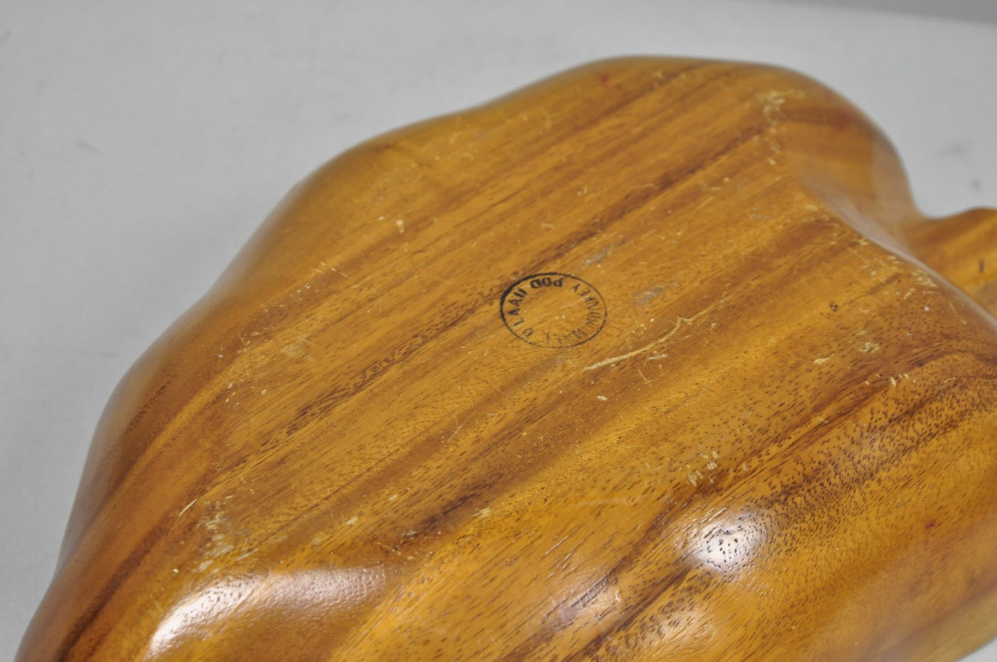 Vintage Mid Century Modern Monkey Pod Carved Koa Wood Banana Leaf 16" Fruit Bowl