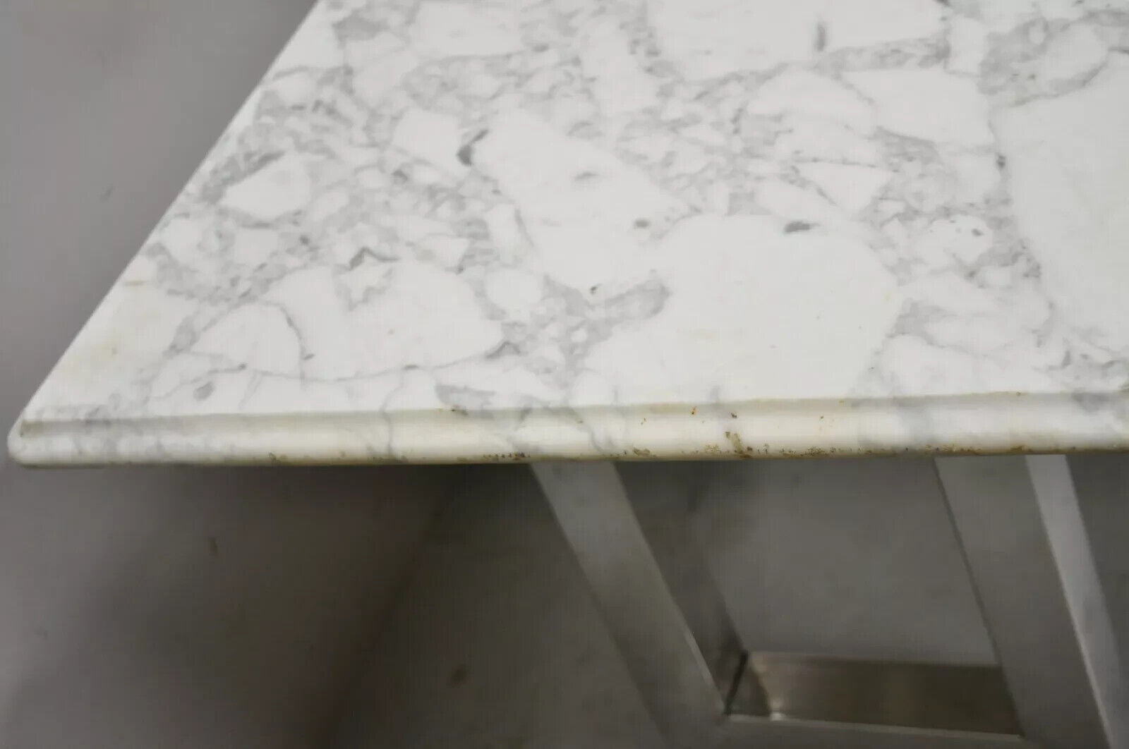 Modern Italian Marble Chrome Double Pedestal Base Rectangular Coffee Table
