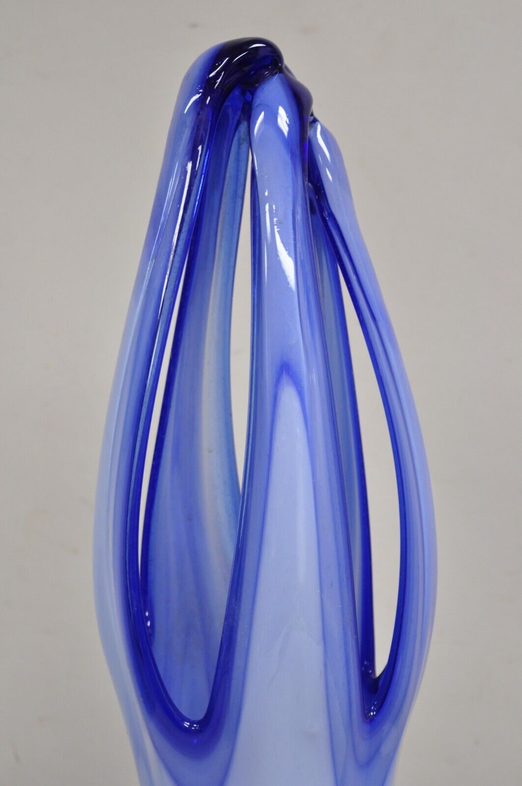 Vintage Murano Italy Mid Century Modern Blue Blown Glass 25" Centerpiece Vase