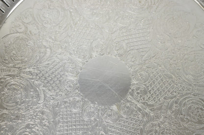 Vintage Baroque by Wallace Silver Plated Round Footed Serving Platter Bar Tray