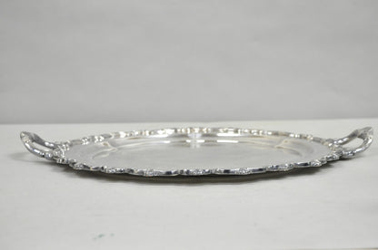 Vintage English Victorian Silver Plated Round Serving Platter Bar Tray w Handles
