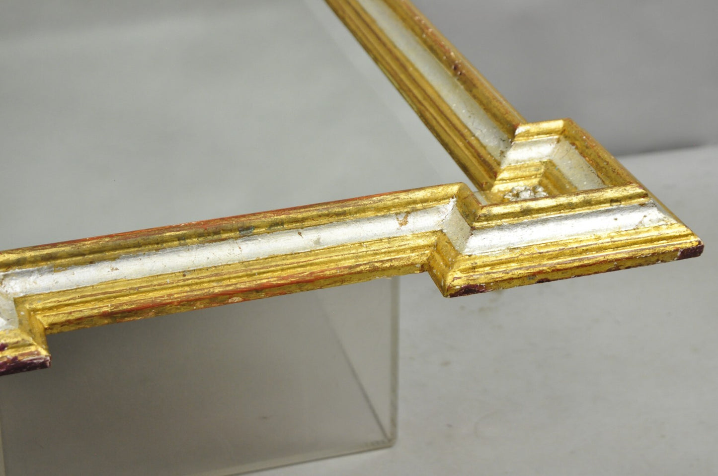 Vintage Italian Regency Silver & Gold Gilt Wood Frame Beveled Glass Wall Mirror