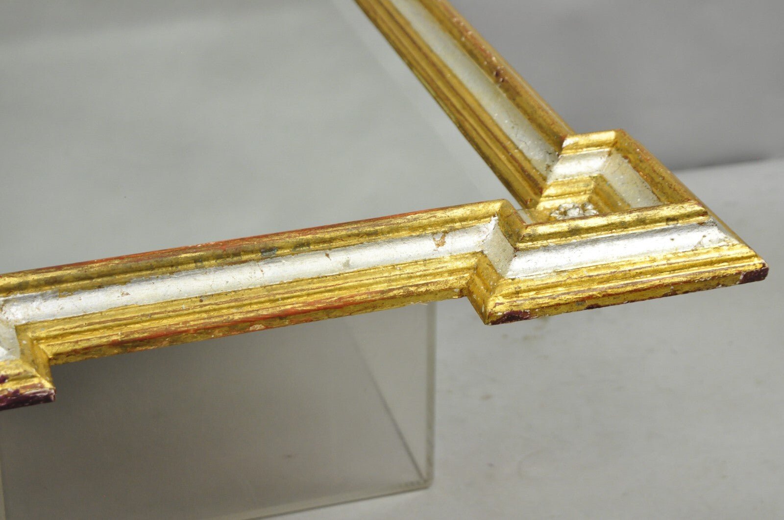 Vintage Italian Regency Silver & Gold Gilt Wood Frame Beveled Glass Wall Mirror