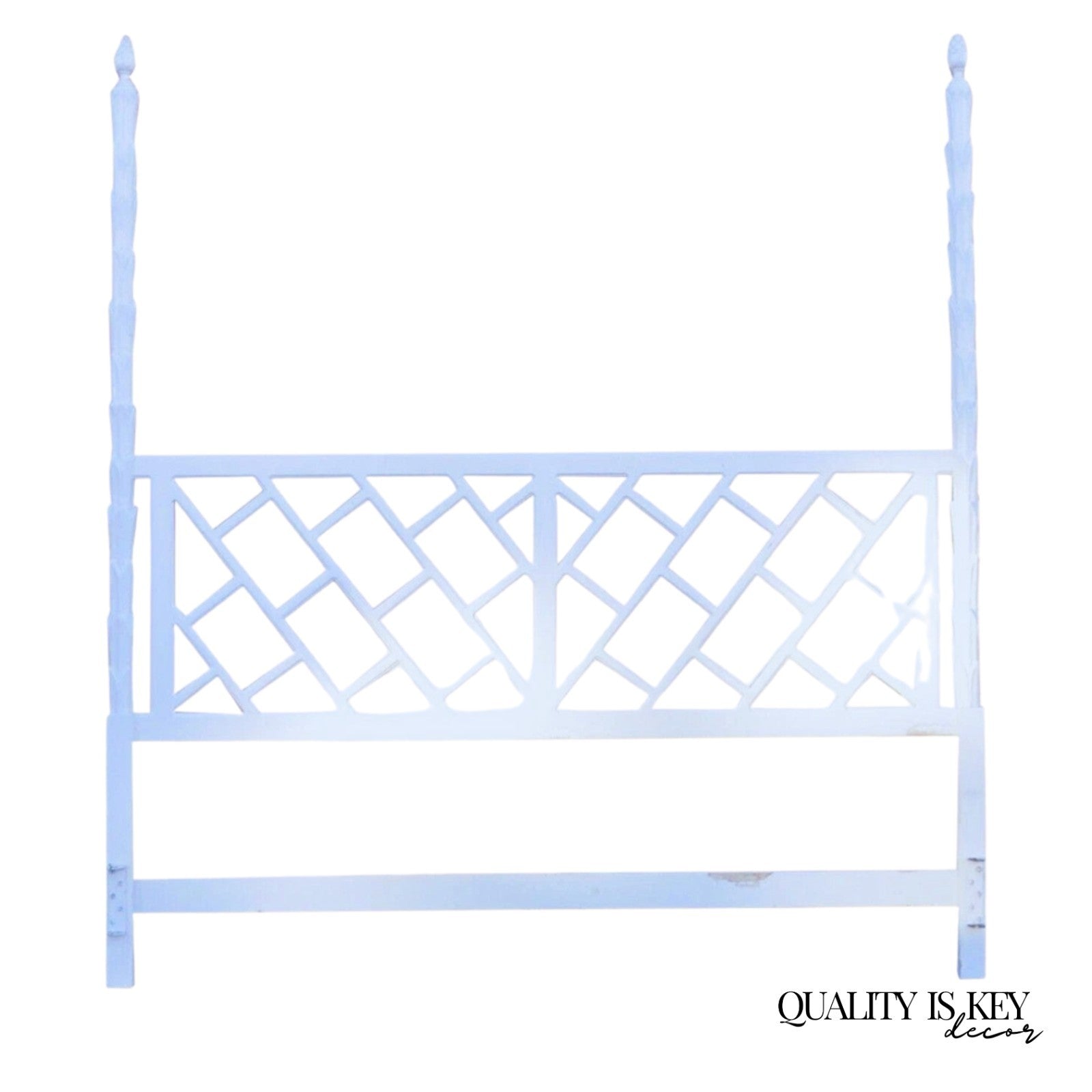 Vintage Hollywood Regency Faux Bois Bamboo Fretwork Tall Post King Bed Headboard