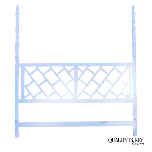 Vintage Hollywood Regency Faux Bois Bamboo Fretwork Tall Post King Bed Headboard