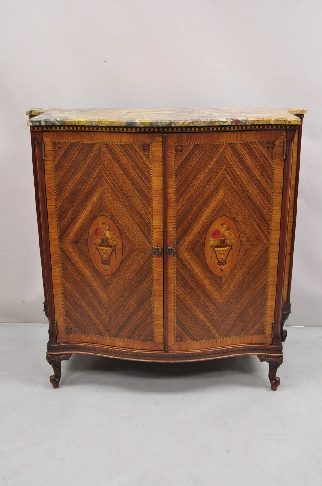 Antique French Louis XV Marble Top Demilune Dresser Commode Cabinet w/ 5 Drawers