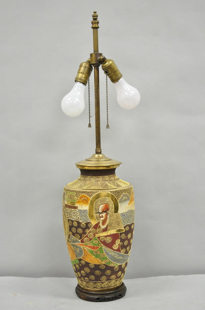 Vintage Japanese Oriental Porcelain Satsuma Vase Gold Gilt Figural Table Lamp