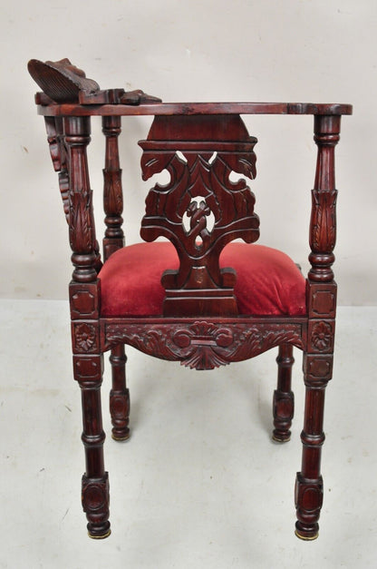 Renaissance Style Mahogany Corner Chair Side Chair with Carved Face