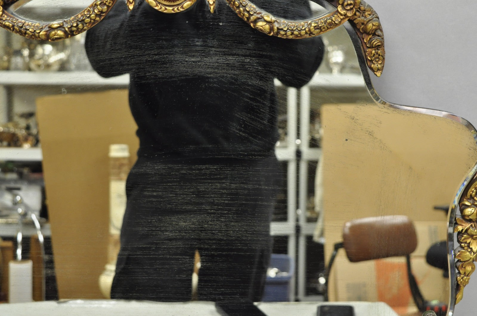 Antique French Rococo Victorian Gold Gilt Wood Frame Cameo Boudoir Wall Mirror