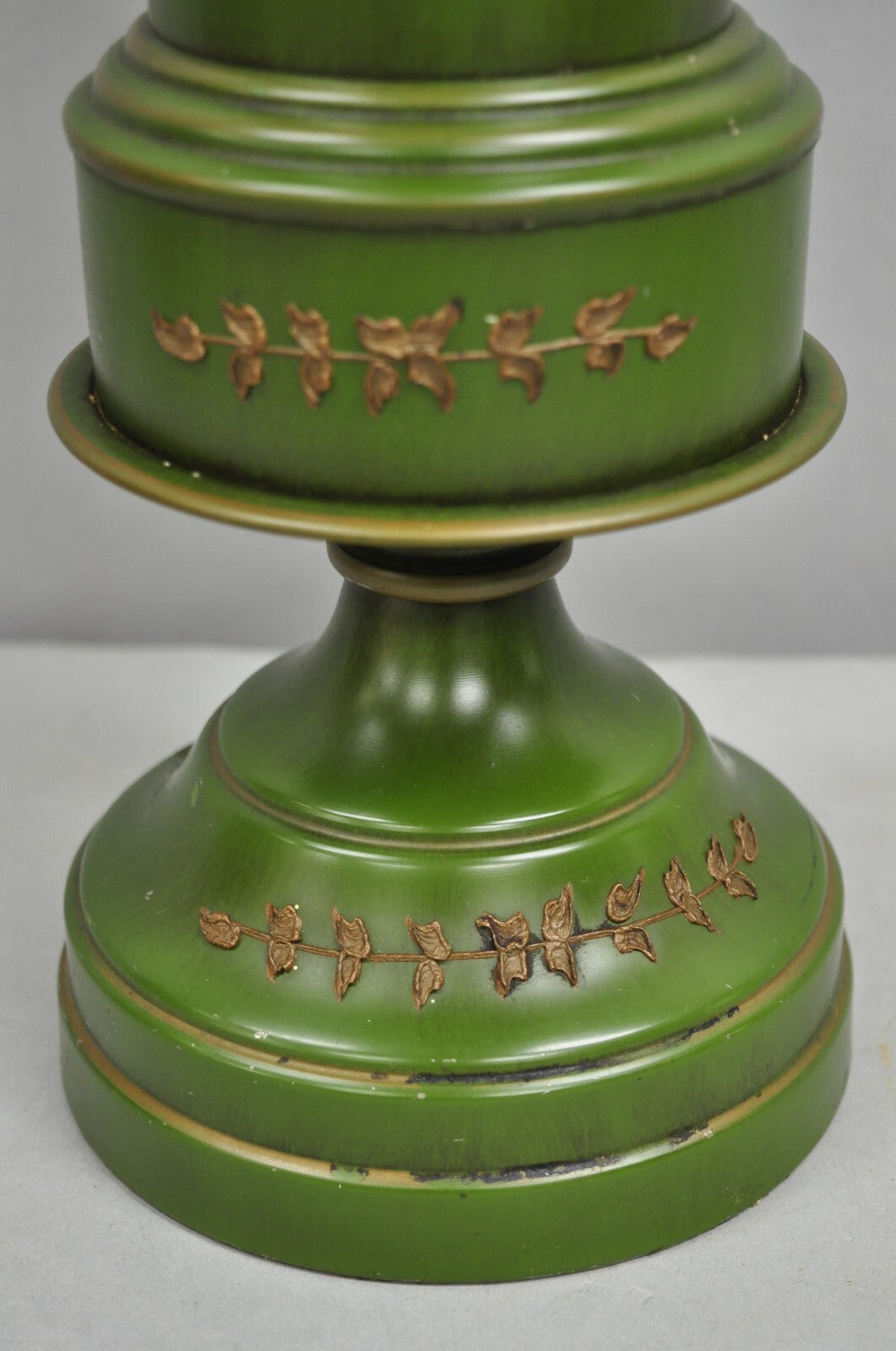 Vintage French Country Green Tole Metal Tall Lantern Table Lamp with Shade