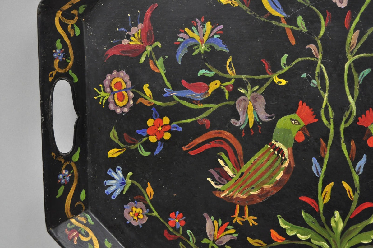 Vintage Lida Bell Clark French Country PA Dutch Hand Painted Toleware Metal Tray