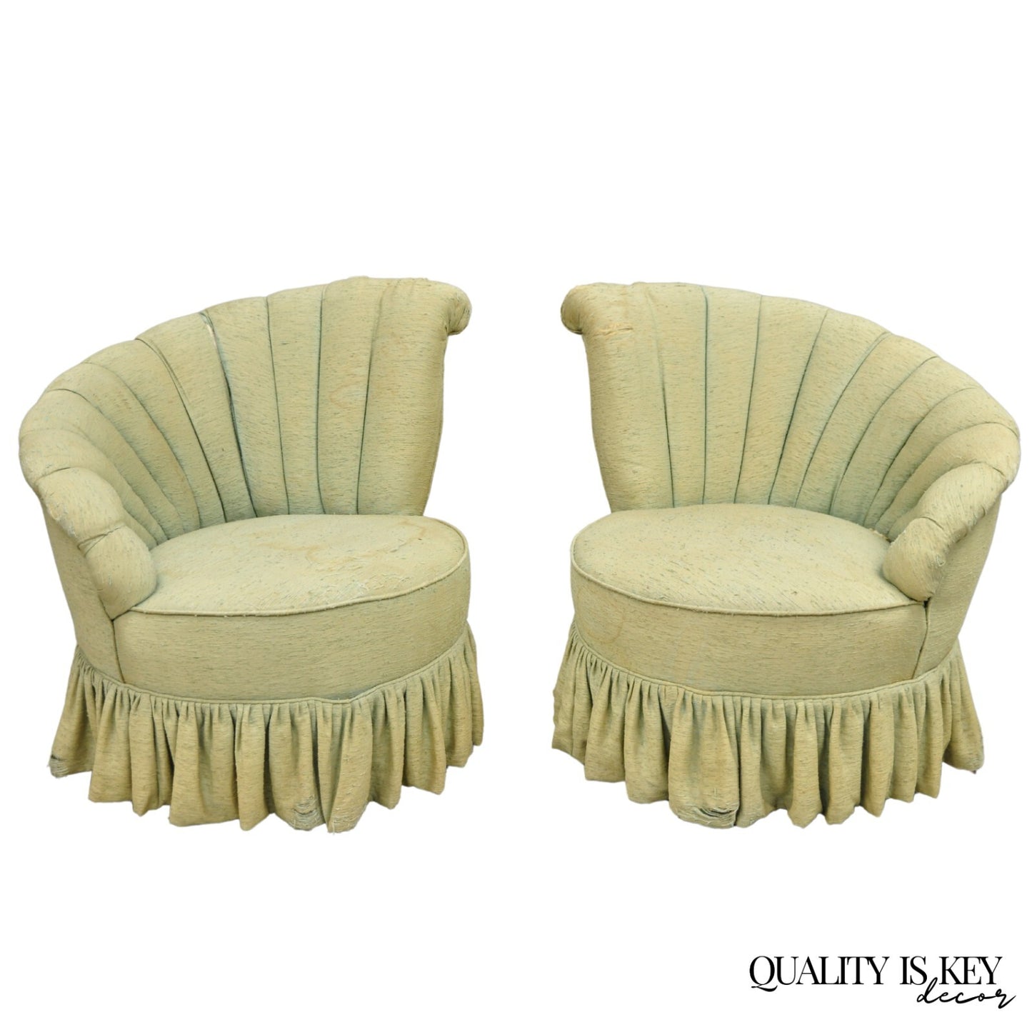 Antique French Hollywood Regency Asymmetrical Sculptural Club Chairs - a Pair