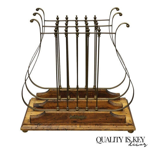 Vintage French Neoclassical Style Italian Brass Lyre Harp Magazine Rack