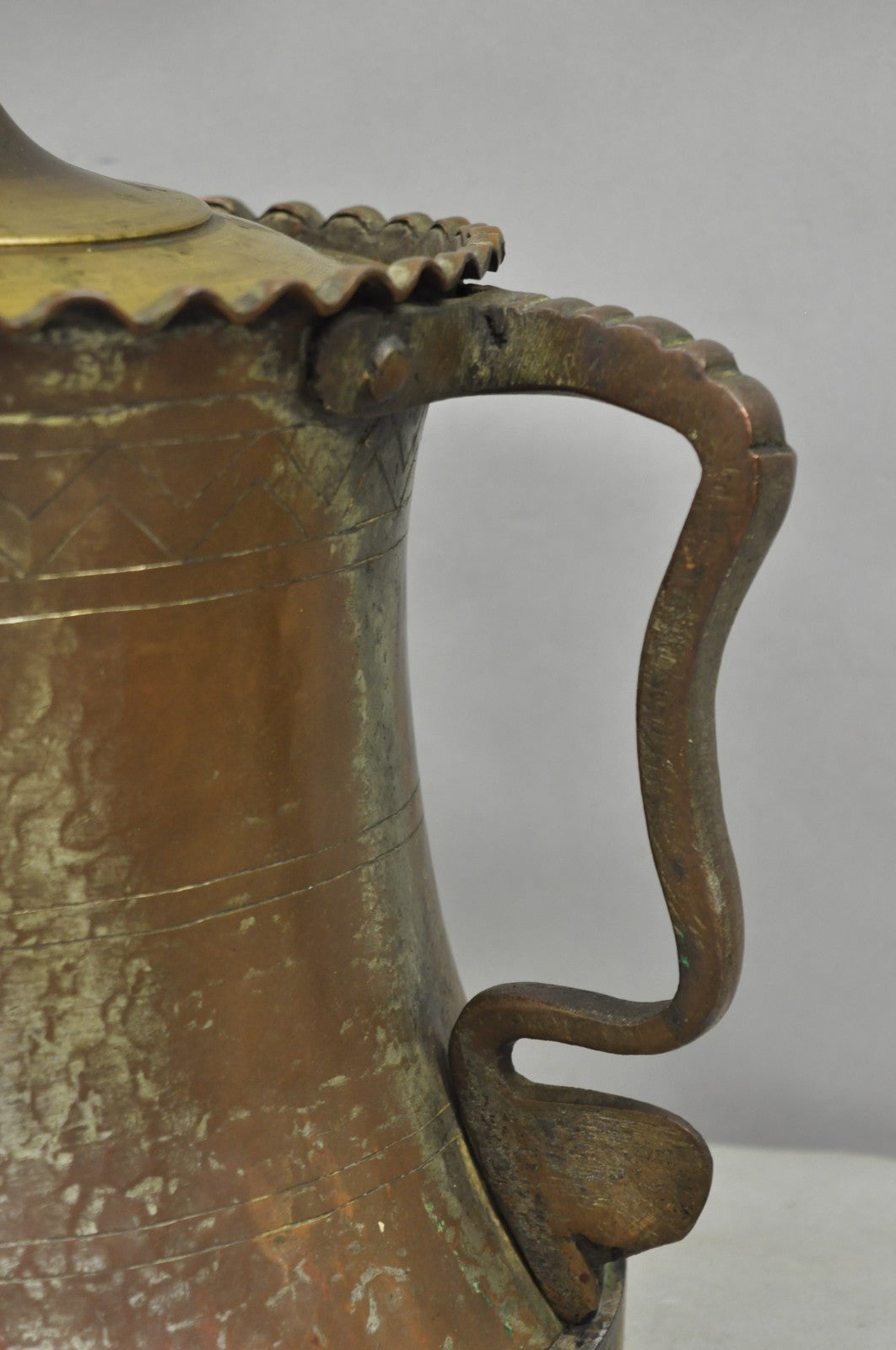 Antique Anglo Indian Moroccan Hammered Copper Pitcher w Handle Table Lamp