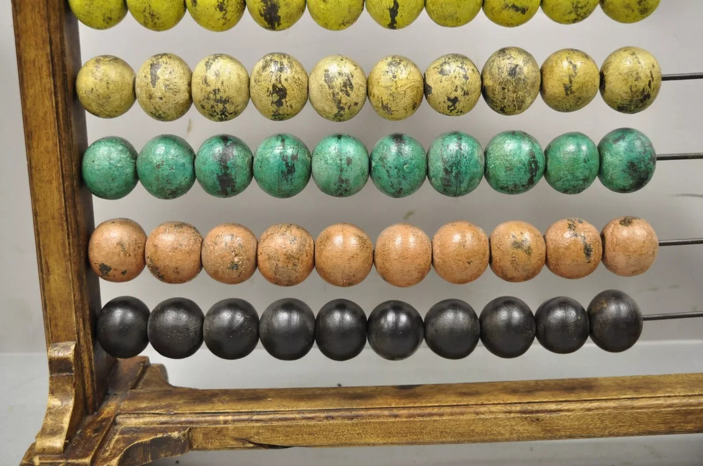 Large Vintage Mongolian Wooden Standing Math Abacus with Painted Wooden Balls