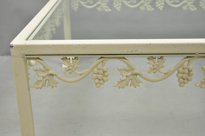 Vintage Woodard Style White Wrought Iron "Grapevine" Square Glass Coffee Table