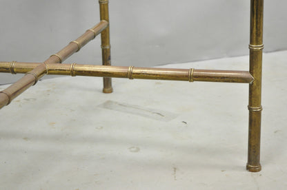 Vintage Hollywood Regency Brass Faux Bamboo Square Glass Top Low Side Table