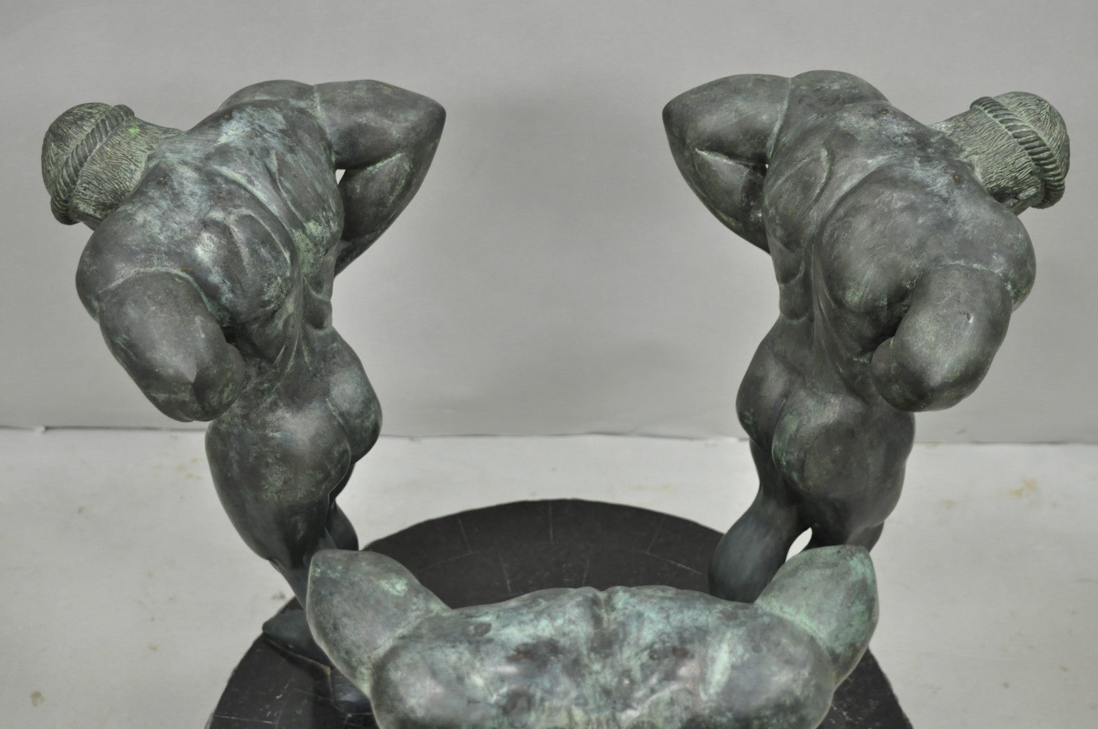 Maitland Smith Neoclassical Bronze Figural Greco Roman Pedestal Dining Table
