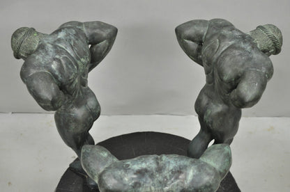 Maitland Smith Neoclassical Bronze Figural Greco Roman Pedestal Dining Table