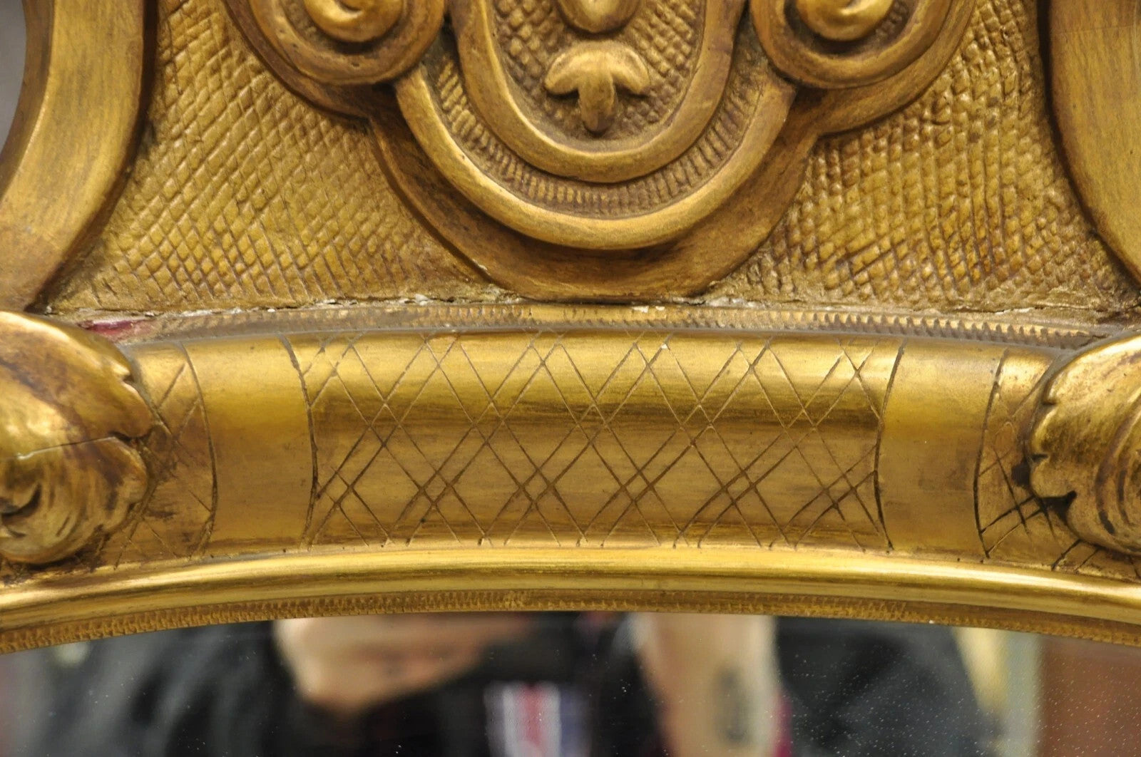 Antique French Rococo Gold Giltwood 65" Harvest Carved Fruit Basket Wall Mirror