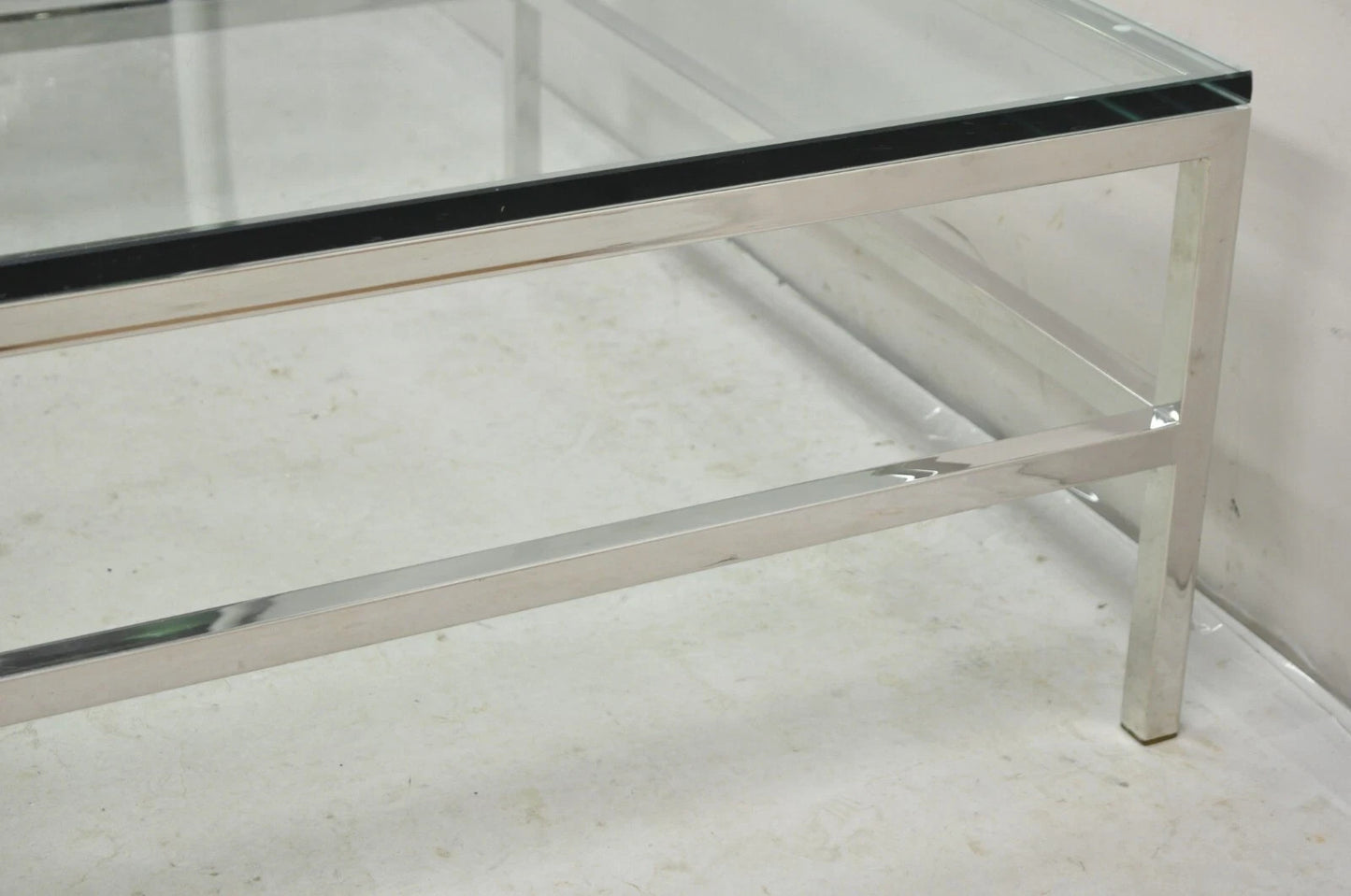 Vintage Mid Century Modern Milo Baughman Style Chrome Glass Square Coffee Table