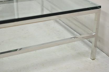Vintage Mid Century Modern Milo Baughman Style Chrome Glass Square Coffee Table