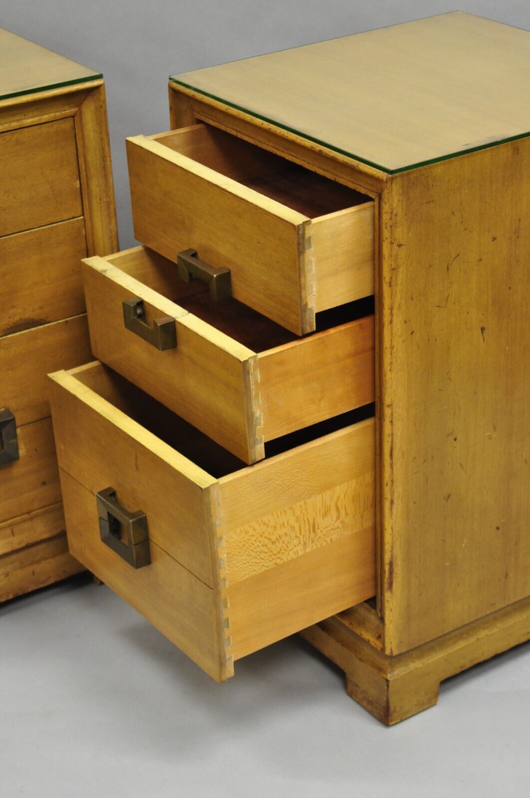 Mid Century Modern Mahogany James Mont Style Nightstands by Red Lion - a Pair