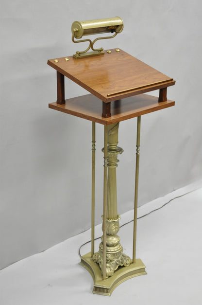 Vintage Victorian Lighted Podium Metal Column Pedestal Base Lectern Book Stand