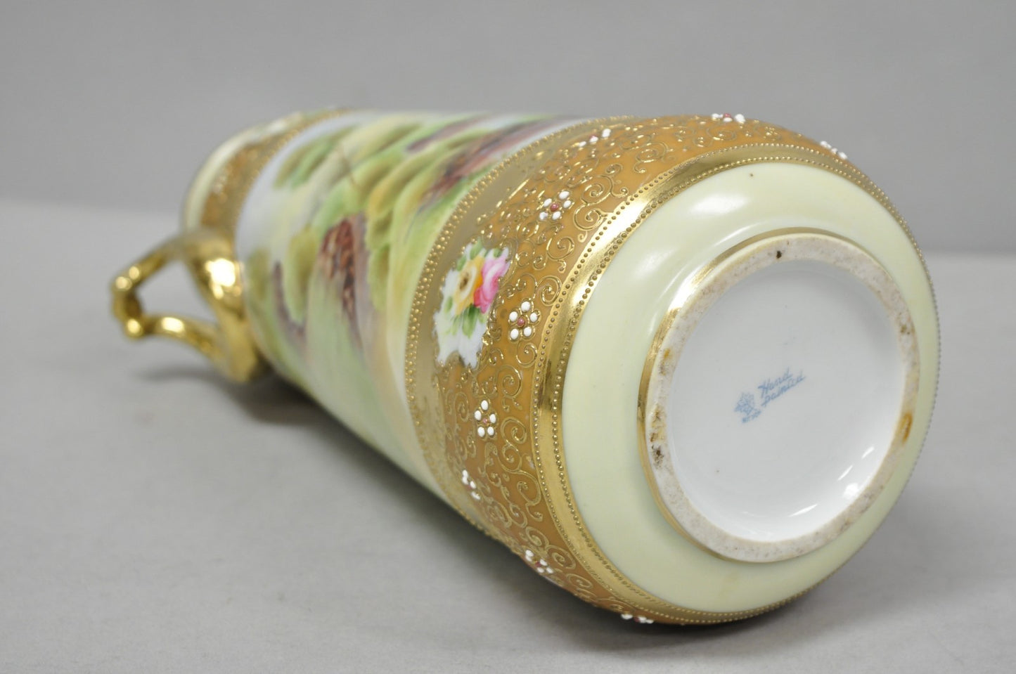 Antique Nippon Hand Painted Lake Scene Art Nouveau Twin Handle Porcelain Vase