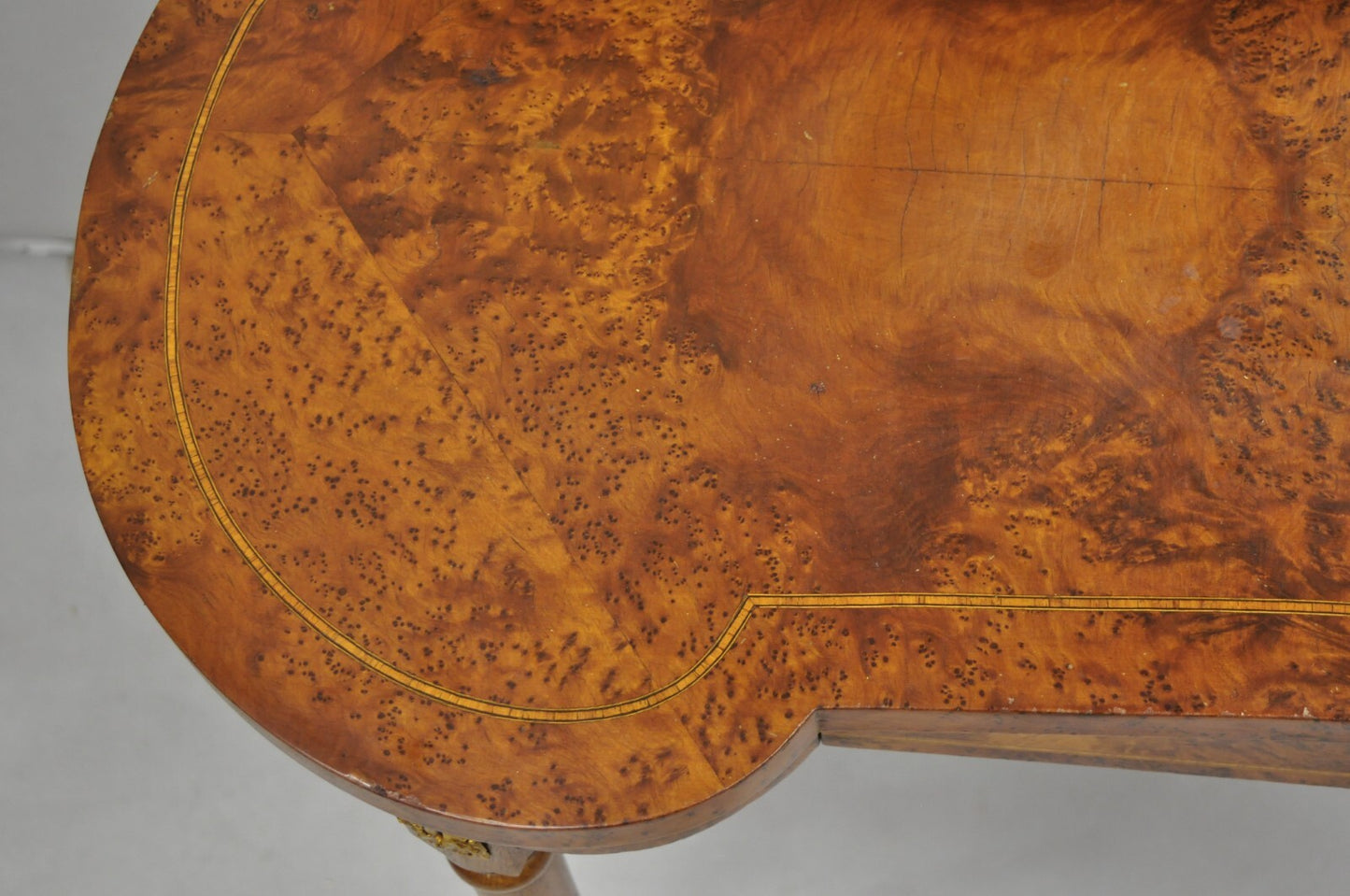 Antique French Louis XVI Burlwood Kidney Shaped Vanity Dressing Table w/ Mirror