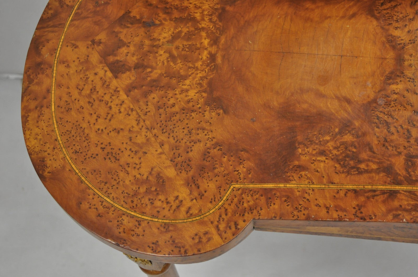 Antique French Louis XVI Burlwood Kidney Shaped Vanity Dressing Table w/ Mirror