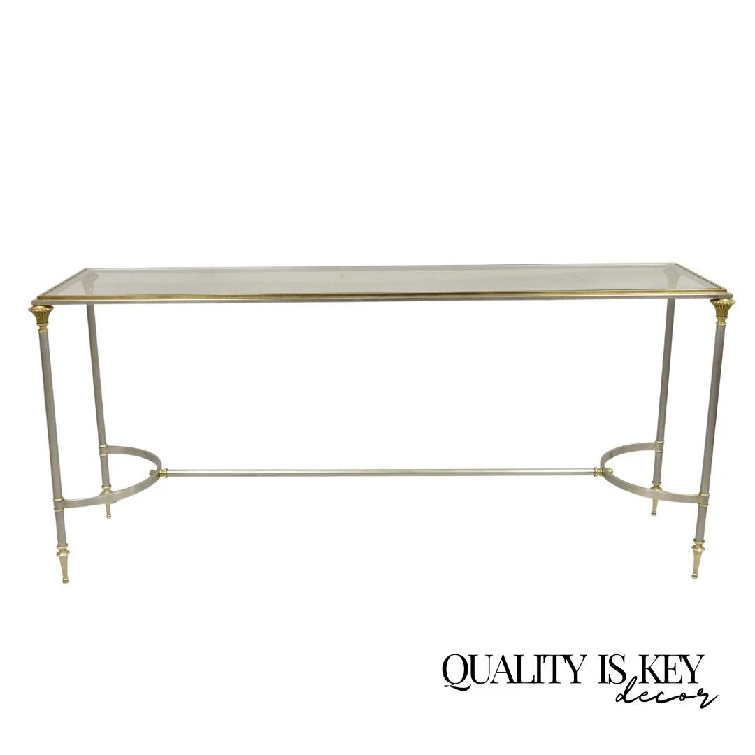 Neoclassical Directoire Maison Jansen Style Steel & Brass Console Sofa Table