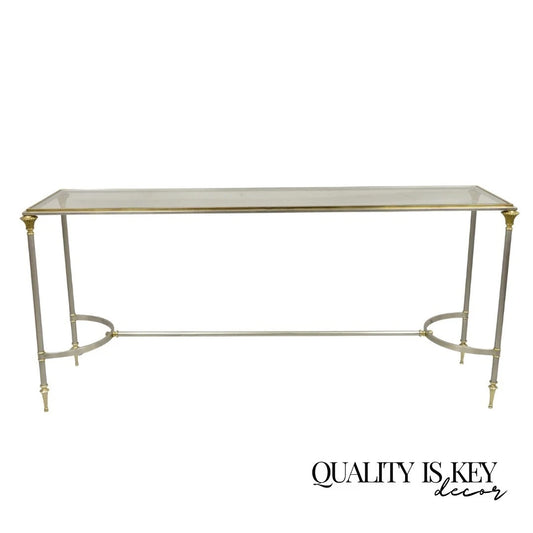 Neoclassical Directoire Maison Jansen Style Steel & Brass Console Sofa Table