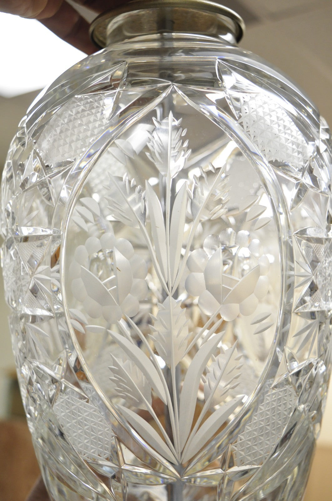 Vintage French Victorian Style Cut Crystal Glass Jardiniere Table Lamps - a Pair