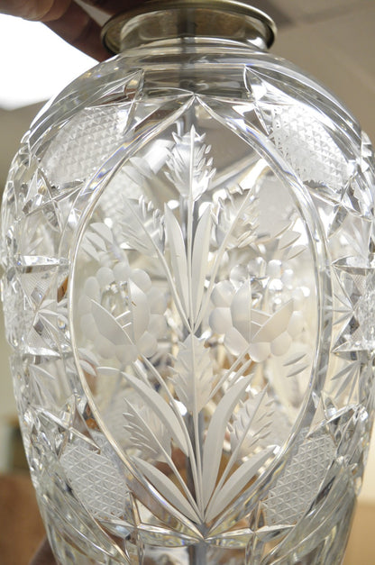 Vintage French Victorian Style Cut Crystal Glass Jardiniere Table Lamps - a Pair
